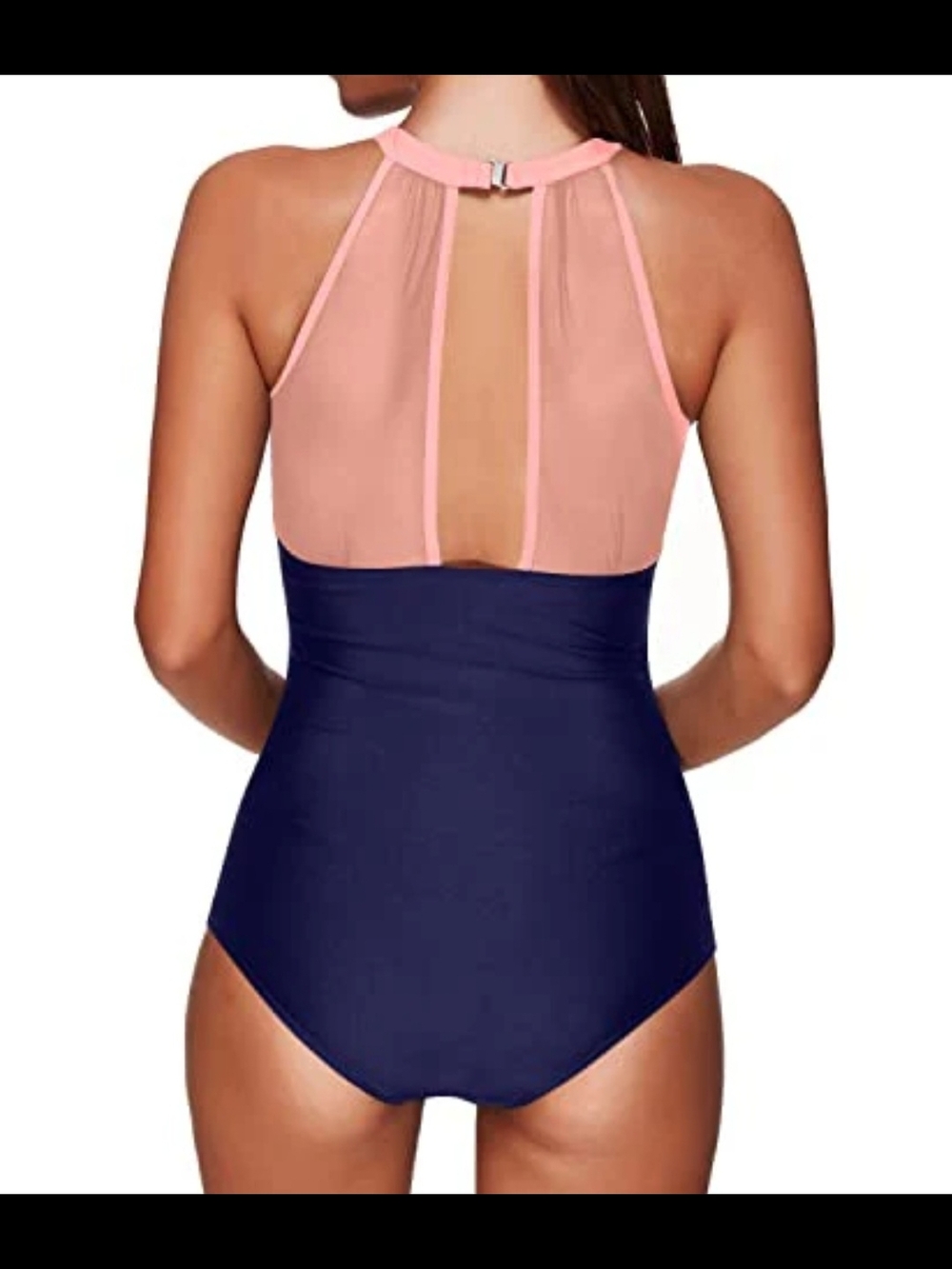 NWT Tempt Me Deep Plunge Mesh Ruched Monokini Swimsuit Pink Blue Med Resort Pool - Picture 2 of 10